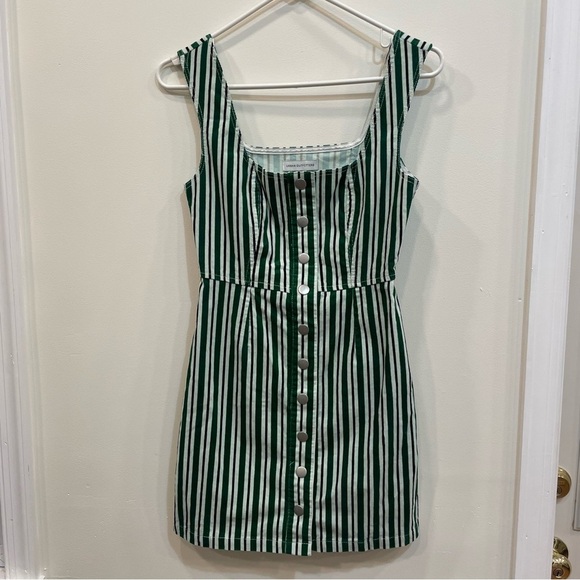 Urban Outfitters UO Green & White Stripe Corduroy Button-Down Mini Dress Size 0 - Picture 6 of 12